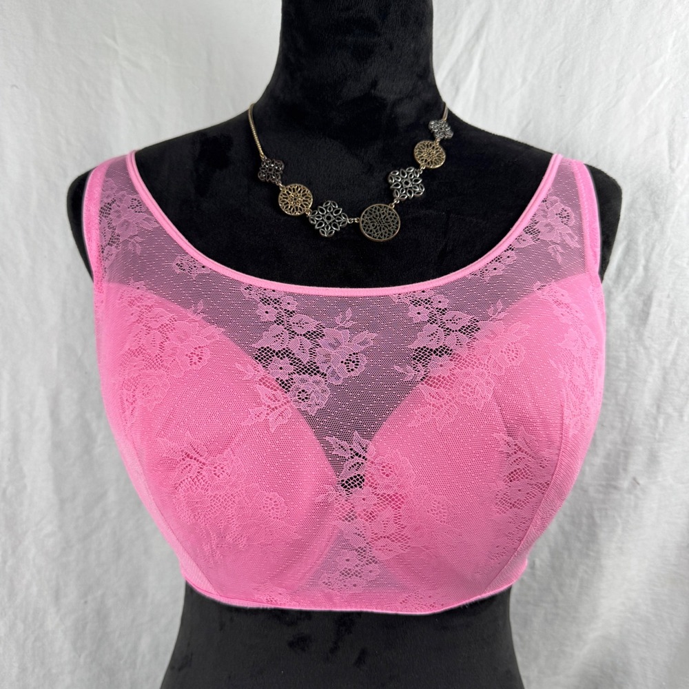 Women's Natori Full Coverage Underwire Bra 36DD Pink Lace Mesh 734042